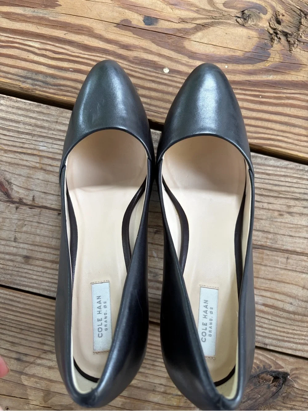 Cole Haan Black Leather Block Heel Pump